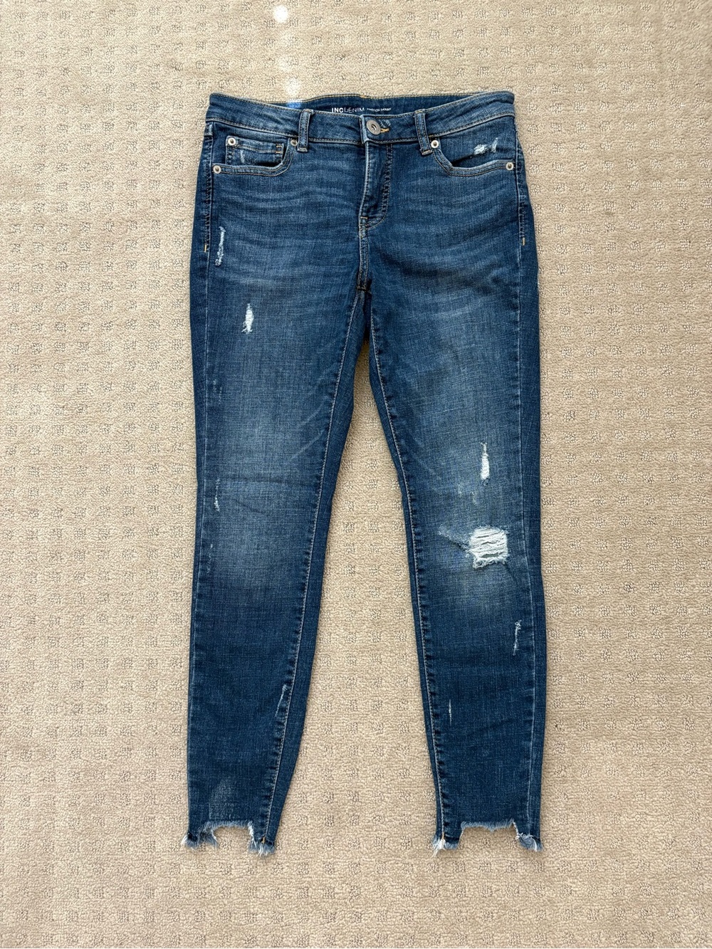INC International Concepts Dark Blue Distressed Skinny Jeans